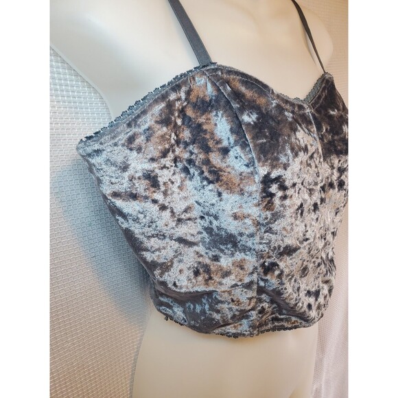 Blue Gray Spaghetti Strap Crushed Velvet Cropped Tank Top Cami Size M Vtg 90s - Picture 2 of 5